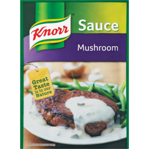 a sachet of Knorr Sauce Mushroom 36g on white background