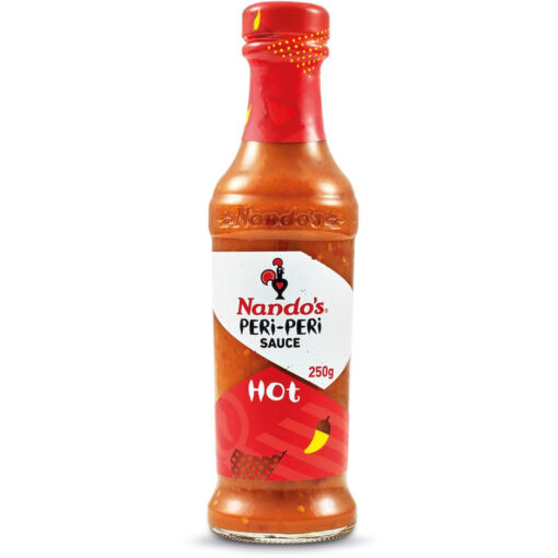 a bottle of Nando's hot peri peri sauce 250ml