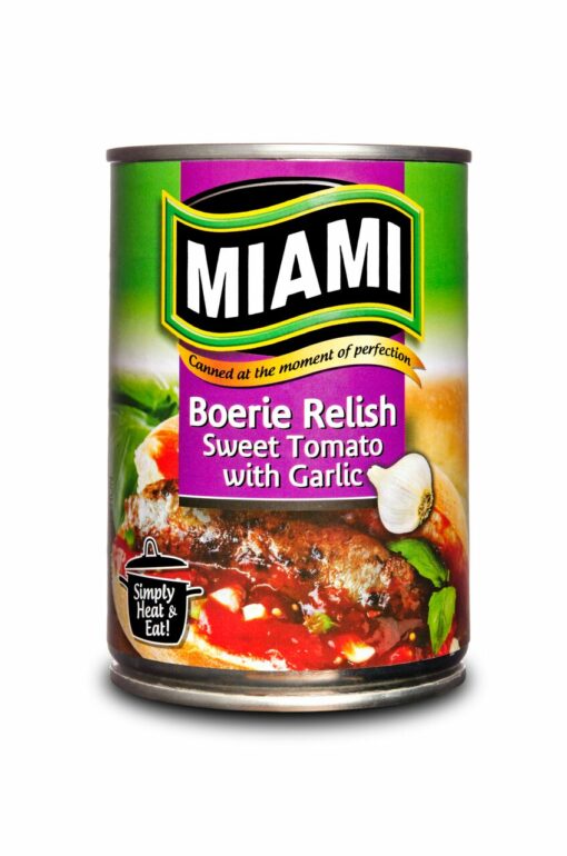 a can of Miami Boerie Relish Garlic 450G