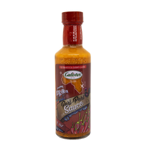 a bottle of Calistos extra hot sauce with white background 250ml