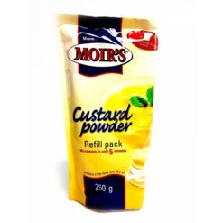 a packet of Moirs custard powder refill on white background